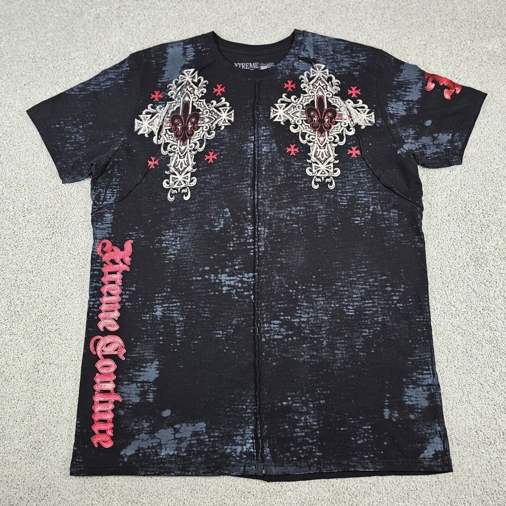 Y2K Xtreme Couture by‎ AFFLICTION Black LOST SQUADRON Slim Fit T-shirt Biker